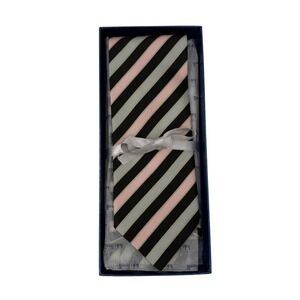 Italo Ferretti Silk‎ Striped Tie Mens Black Pink Striped Box Made In Italy